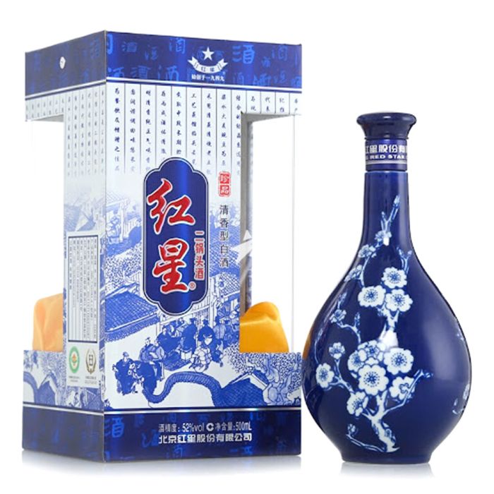 Red Star Er Guo Tou Chiew Blue and White Porcelain 500ml 52% Acl./Vol