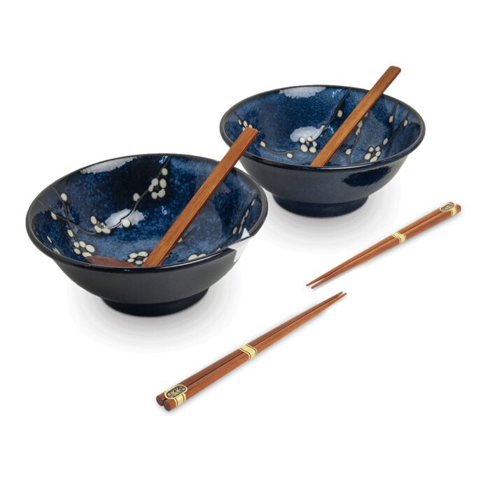 Buy EDO Japanese Ramen Bowl Set - Hana Blue Ø22cm | H9cm - Japanese ...