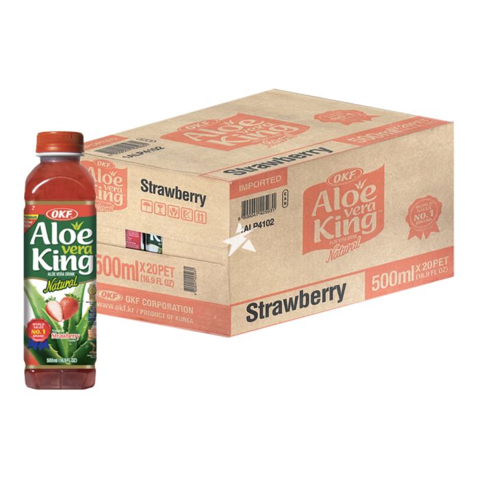 Buy OKF Aloe Vera King Drink Strawberry Flavour 500ml Box of 20 Korean Supermarket Online UK Starry Mart