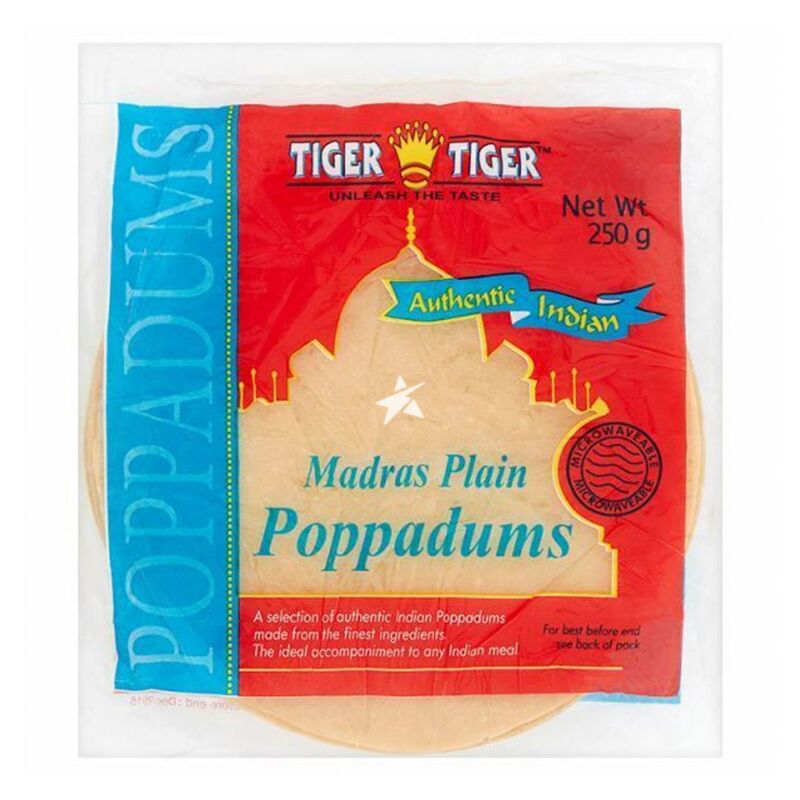 Buy Tiger Tiger Plain Madras Poppadoms 250g - Indian Supermarket Online ...