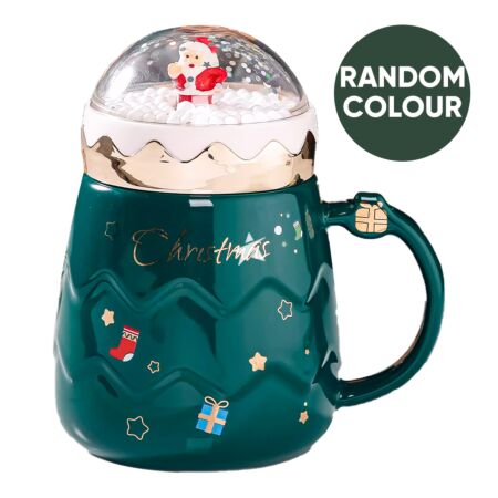 Starry Mart Christmas Cup with Santa Snow Ball Lid (Random Colour)