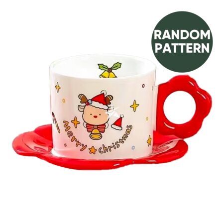 Starry Mart Christmas Coffee Cup with Plate (Random Pattern)