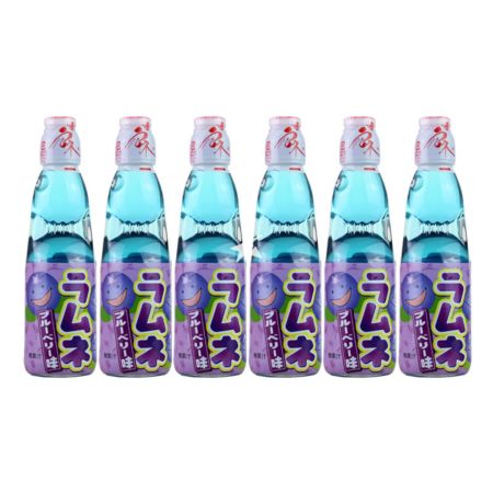 Hatakosen Ramune Soda - Blueberry Flavour 200ml (6 Bottles)