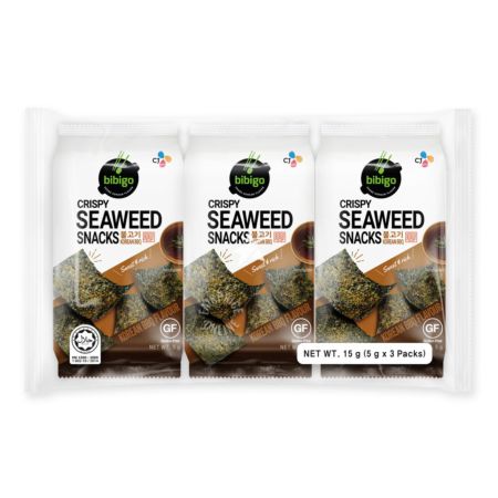 CJ Bibigo Crispy Seaweed Snacks BBQ Flavour (Pack of 3) 15g