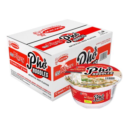 Acecook Oh! Ricey Instant Rice Noodle - Pho Noodles Beef Flavour 71g (12 Bowls)